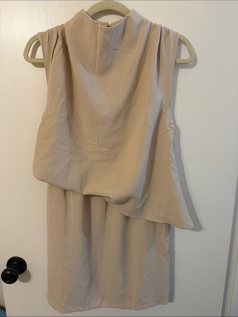 TCEC Small Mock Neck Beige Sleeveless Shift Dress